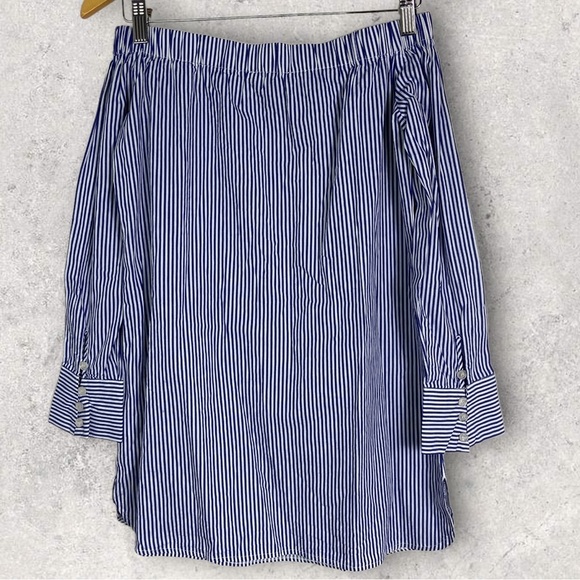 Sirens Revamped Blue White Striped Off Shoulder Top Size XS Crisp Blouse Buttons - Picture 4 of 10